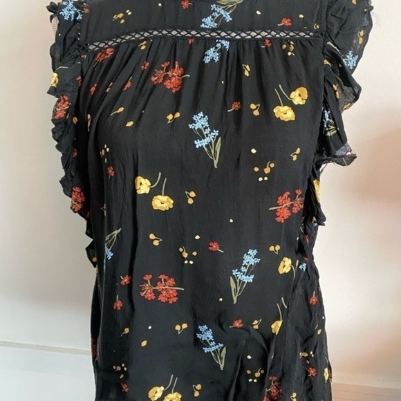 Nanette By Nanette Lepore • Floral Black Yellow Ruffle Blouse - Picture 5 of 7